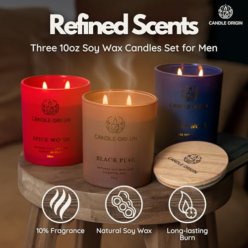 Candle Variety Pack - 3×10 oz Scented Candles Premium Gift Set for Men - Aromatherapy Candles for Him - Natural Soy Wax - ...