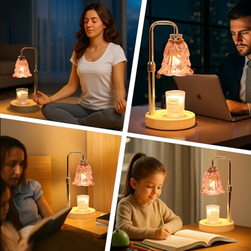 Candle Warmer Lamp with Timer Electric Adjustable Height Candle Warmer Dimmable Wax Warmer Lamp Jar Candles with 2 Bulbs f...