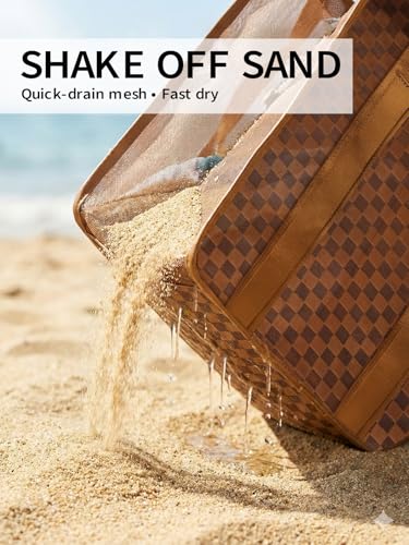 MOMINSIDE Beach Bags for Women Mesh Beach Bag - Large Beach Tote Bag with Zipper, 2 Insulated Pocket, Hat & Towel Clips, F...