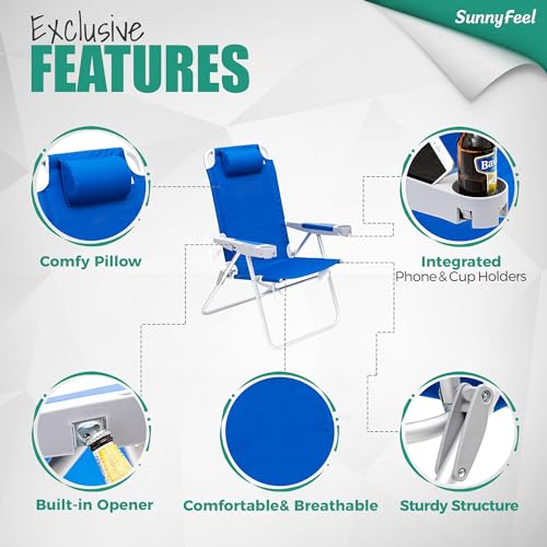 SUNNYFEEL Oversized Tall Folding Beach Chair Lightweight, 17" Portable Sand Chair for Adults Heavy Duty 500 LBS with Cup H...