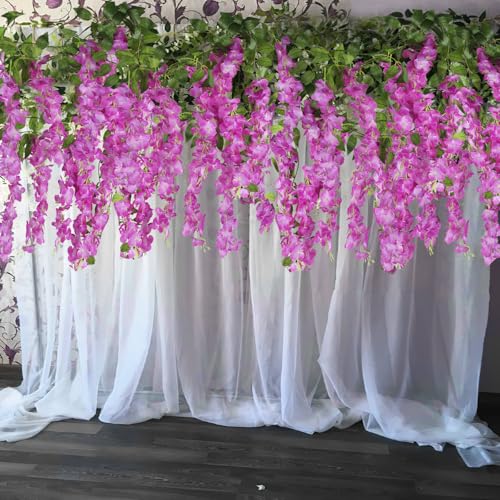 CISDUEO 2 Pcs Wisteria Hanging Flowers Wisteria Flowers Vine Garland Wedding Arch Decoration Purple Red Artificial Wisteri...