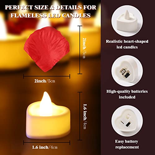 VIPbuy 3000 Pcs Artificial Rose Petals with 48 Pcs Heart Flameless Candles Battery LED Tea Lights Candles Set Valentine's ...