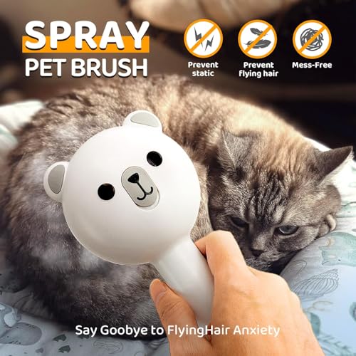 Pecait Cat Steam Brush, Self Cleaning Pet Spray Hair Removal Comb with Release Button, 3 in 1 Cat Brush for Indoor Cats fo...