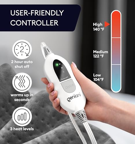 GENIANI Electric Heating Pad for Back Pain & Cramps Relief, Electric Throw, Auto Shut Off, Machine Washable, Heating Pad f...
