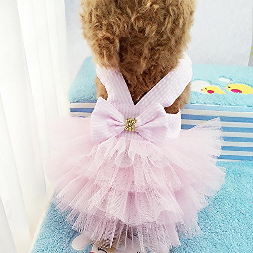 Clopon Dog Clothes Harness Dog Dress Pack Yorkie Dresses for Girl Pink Dress Blue Outfits Cute Leash Set XS
