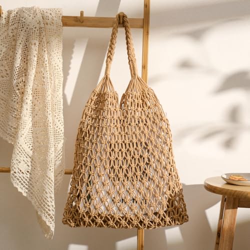 Pleneal Beach Bags for Women - Women Beach Tote Bag, Summer Mesh Hollow Straw Tote Bag for Holiday Market