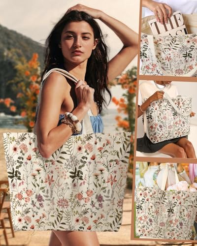 Miss Adola Large Tote Bag for Women - Canvas Tote Bag with Zipper Aesthetic Reusable Shoulder Bag for Gym, Travel, Work
