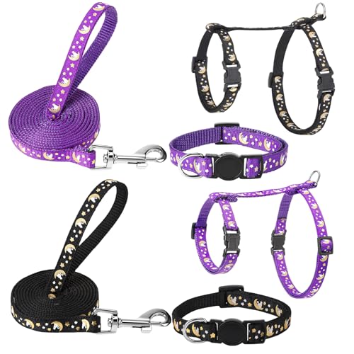 Guiqulai 2 Pack Cat Harness and Leash with Collar Set, Escape Proof Cat Harness Adjustable Kitten Harness Glow in The Dark...
