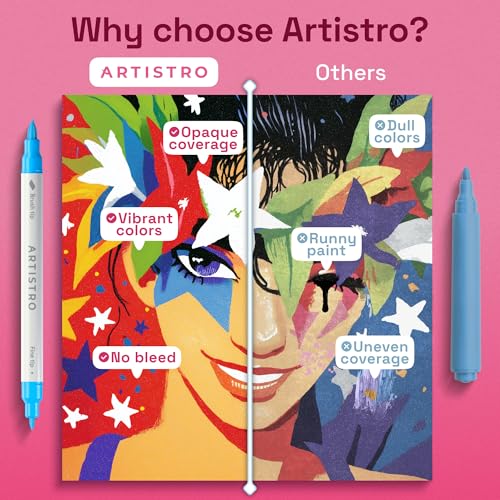 ARTISTRO 24 Acrylic Paint Markers - Paint Pens for Drawing, Brush + Fine Tips - For Fabric, Rock, Glass, Wood, DIY - Art &...