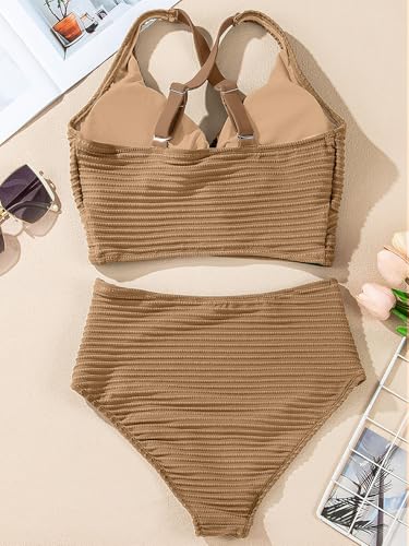 Herseas Women's Textured Bikini Sets Twist Front Top Swimsuits High Waisted Bathing Suits
