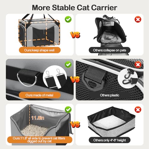 24"x16"x17" Soft Cat Travel Carrier with Litter Box, Expandable Cat Carrier for 2 Cats, Large Cat Carrier for Car Travel L...