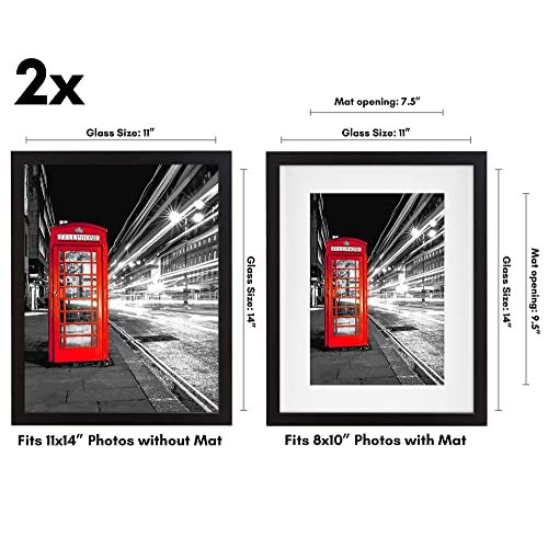 Americanflat 11x14 Picture Frame with Shatter-Resistant Glass - Set of 2 - Use as 8x10 Frame with Mat or Display 11x14 Pho...