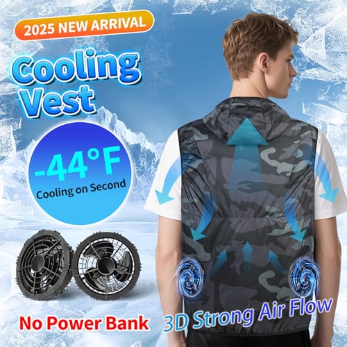 THEKUKU Cooling Vest for Men with 2 Fans, Air Conditioner Clothes, 12V 360° Air Supply Cooling Jacket, UV Protection Cooli...