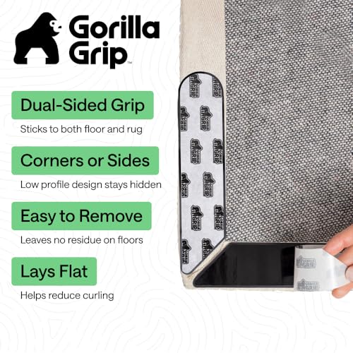 GORILLA GRIP Rug Gripper Pads, Reusable Double-Sided Stickers Keep Area Rugs Corners Flat, Grips Hardwood, Tile and Lamina...