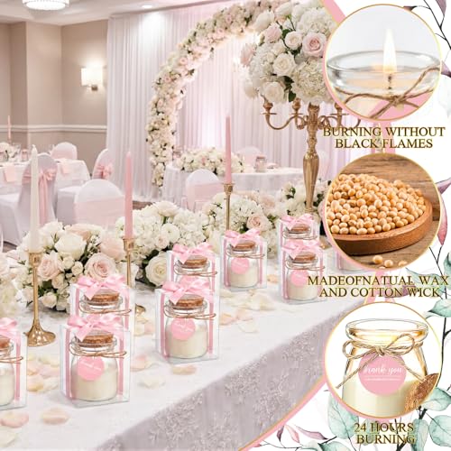 MTLEE 20 Sets Pink Wedding Candle for Guests Pink Thank You Candles Gift Bulk Glass Jars Scented Soy Wax with Clear Gift B...