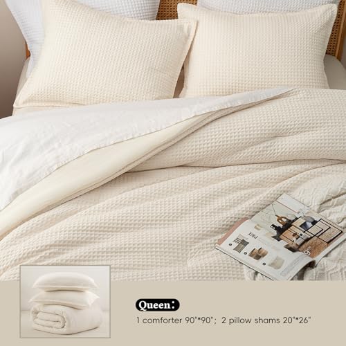 David's Home Waffle Weave Comforter Set 3PCS Queen Size, Soft Breathable Lightweight Cozy Skin-Friendly Warm for All Seaso...