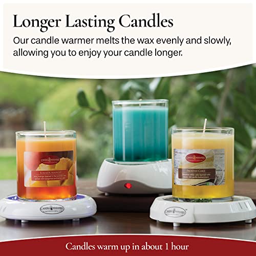 CANDLE WARMERS ETC. Auto Shutoff Candle Warmer Plate (White, Plug-in) – Modern Candle Wax Warmer with 8-Hour Timer
