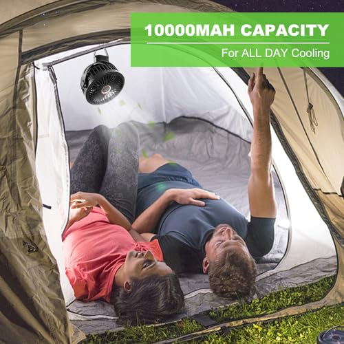Odoland 2 Packs 10000mAh Camping Rechargeable Fan with Hanging Hook Carabiner, Portable Battery Operated Tent Fan, Quiet S...