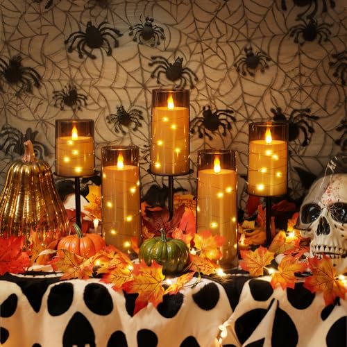Homemory Flameless Candles with Embedded Star String Fairy Lights, Battery Operated Candles, LED Candle, Fake Candles with...