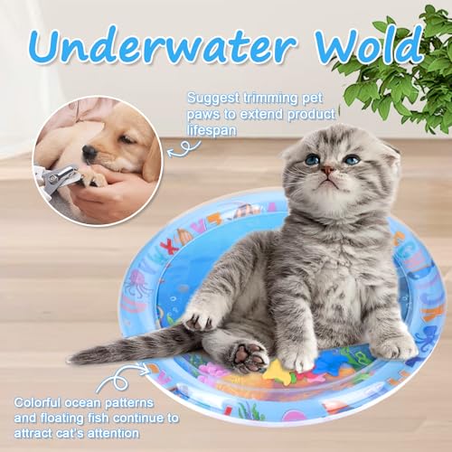 marhook Cat Water Mat Upgrade Thickened, Ocean-Themed Pet Cooling Mat for Indoort Cats, Scratch-Resistant Cat Cold Pad