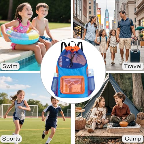 Veious Swim Bag for Kids Mesh Beach Backpack for Boys Lightweight Drawstring Beach Bag Swimming Pool Sports Gym String Bag...
