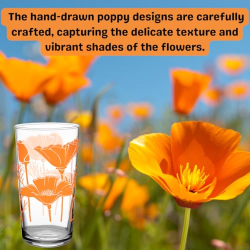 DOWN TO EARTH BASICS Vintage Glasses Set – 7 oz Retro Tumbler Variety Pack – Poppy, Iris, Trillium, Mushroom – Durable Flo...