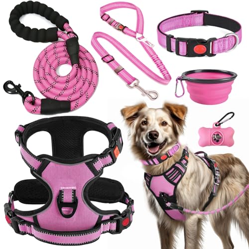 LOBEVE No Pull Dog Harness, Collar & Leash Set | Includes Dog Seat Belt, Collapsible Bowls & Poop Bag Dispenser. Ideal for...