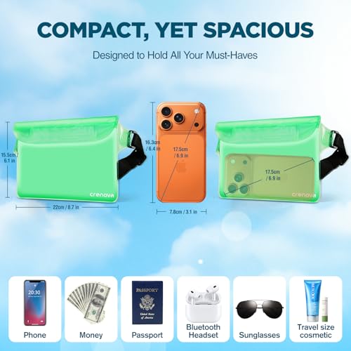 Waterproof Bag for Beach, Waterproof Pouch for Phone Passport Purse, Fanny Packs for Women, Floating Dry Bags for Cruise S...