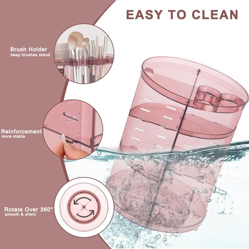 Rotating Makeup Organizer, DIY 8 Adjustable Layers 360 Spinning Skincare Organizers, Makeup Storage Carousel Tower with Br...
