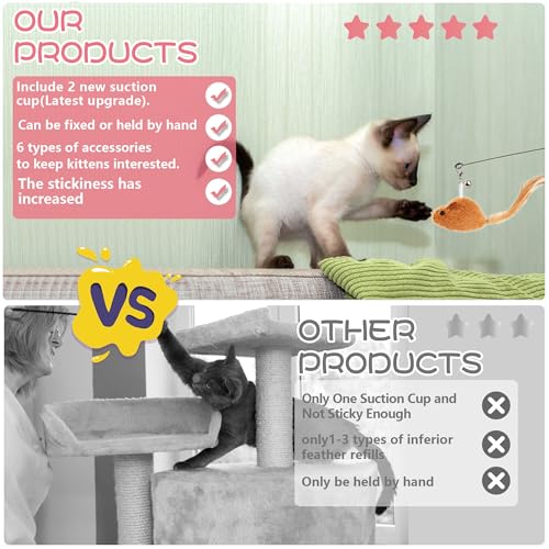 Maiguangta Interactive Bird Simulation Cat Toy Set,Cat Wand Toys,Wand Self-Holding Suction Cups Base,Include Detachable 6 ...