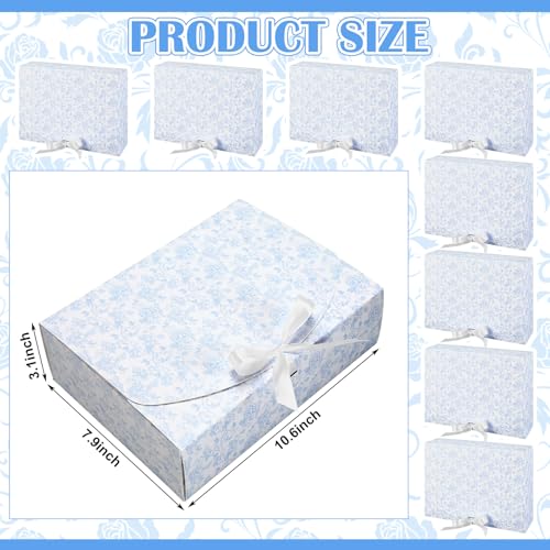 Kolldenn 8 Pack Blue Floral Bridesmaid Proposal Gift Boxes with Ribbon Lids 7.87x10.6x3.2In Toile Flower Empty Paper Box f...