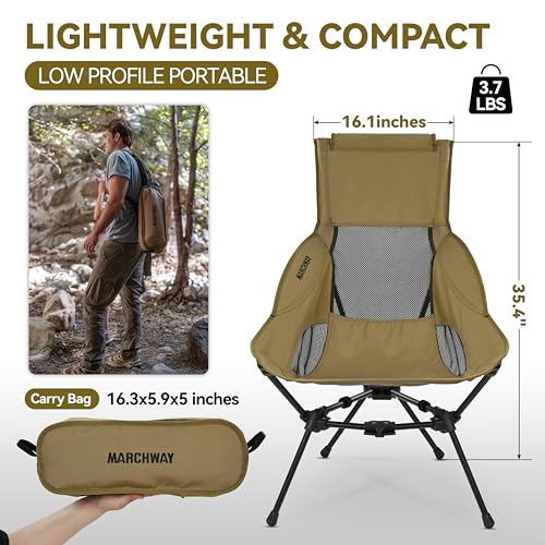 MARCHWAY Lightweight Folding High Back Camping Chair with Head Support, Stable Portable Compact for Outdoor Camp, Travel, ...