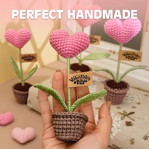 Mayvoro Handmade Crochet Heart Flower in Pot | Gifts for Mom, Mother Day Mom Gifts for Him Her, Valentines Day Card, Roman...