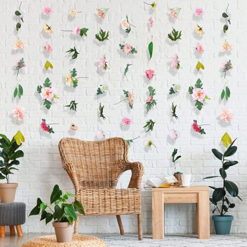 XunYee 6 Pcs 35.4 ft Flower Garlands Artificial Wildflower Vines Floral Hanging Backdrop Fake Flower Garlands Faux Silk Wi...