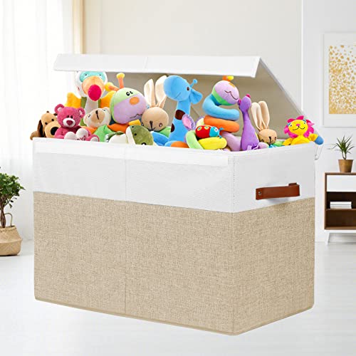 Gowee Large Toy Storage Box with Lid, Sturdy Toys Storage Chest Bin Organizer Basket with Dividers for Kids, Boys, Girls, ...