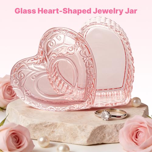 sansaieco Glass Jewelry Box - Crystal Heart Shaped Jewelry Organizer Box, Trinket Box for Rings Earrings, Decorative Jewel...