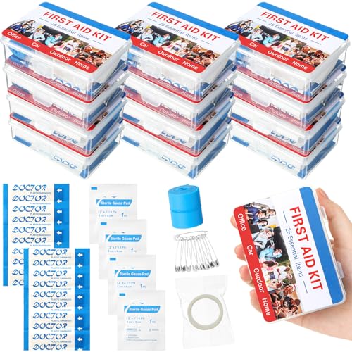 Threlaco 12 Set Mini First Aid Kit Bulk Mini Portable Travel Kit Resistant Case for Convenience First Aid 12 Pack Boxes of...