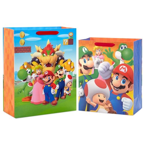 Hallmark Nintendo Super Mario Brothers Gift Bags (1 Large, 1 Extra Large) Luigi, Princess, Yoshi, Toad