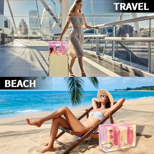 GolfFox 26L Extra Large Iridescent Beach Bag Set - Pink Tote Bag with Zipper & Waterproof Touchscreen Phone Pouch，Perfect ...