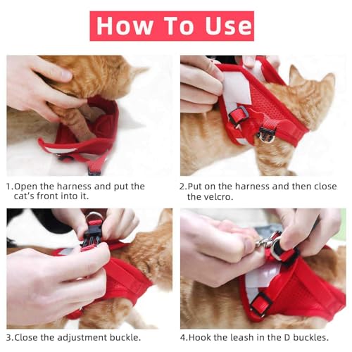 Cat & Dog Vest Harness - All Weather Mesh, Reflective Strap, Step-in Adjustable for Small Cats & Dogs (Red, XS)