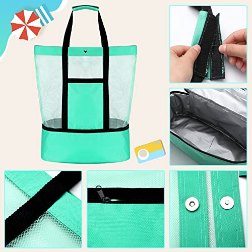 Oudain 3 Pcs Beach Bag with Cooler Mesh Beach Tote with Insulated Cooler and Pocket Waterproof Sandproof Beach Tote Bag Sw...