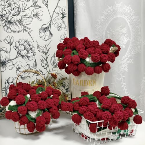 SoffMoiis Crochet Flowers Bouquet Blanket, Handmade Rose Blanket, 32 Inch Round Floral Soft and Romantic Gifts for Birthda...