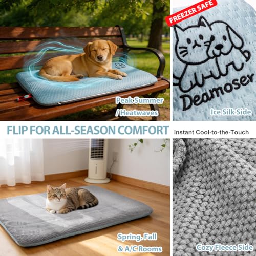 Deamoser Reversible Cooling Mat for Small Dogs, Pet Cooling Pad for Heat Relief with Long-Lasting Water-Absorbable Pad, Se...