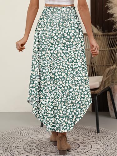 ANRABESS Women's Maxi Skirts Summer Boho Floral High Waisted Flowy Swing Pleated Beach Long Skirt with Pockets