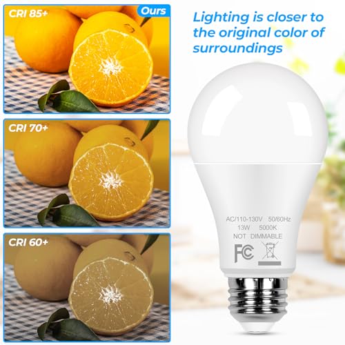 GoBright 12-Pack A19 LED Light Bulbs, 100W Equivalent Bulbs, 13W 5000K Daylight White LED Bulbs with Standard E26 Medium B...