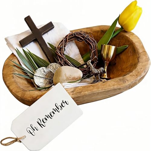 Oh Remember Christian Easter Resurrection Faith Keepsake Set, 8 Symbolic Pieces with Wooden Cross, Crown of Thorns, Gold C...