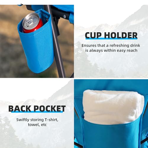 Foristrail Outdoor Beach Chair for Adults Set of 2 PCS Portable Lightweight Low Back Sling Chair with Cup Holder, 300lbs C...