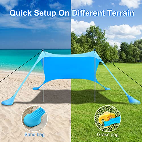 Beach Canopy Tent Sun Shade with UPF 50+ UV Protection, Beach Tent Sun Shelter with Sandbags, Poles and Ground Pegs and An...