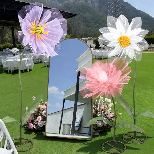 Leinuosen 3 Pcs Giant Flowers for Decoration 5.6 ft Large Organza Flowers with Stand for Spring Tea Bridal Shower Wedding ...