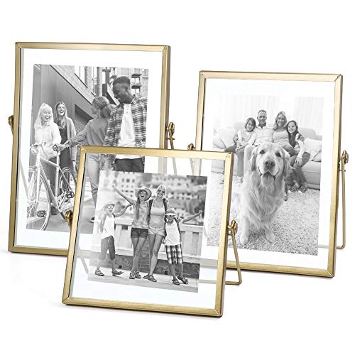 AceList Set of 3 Glass Photo Frame Collection Simple Metal Geometric Picture Frame with Glass Cover Includes 4"" x 4"", ...